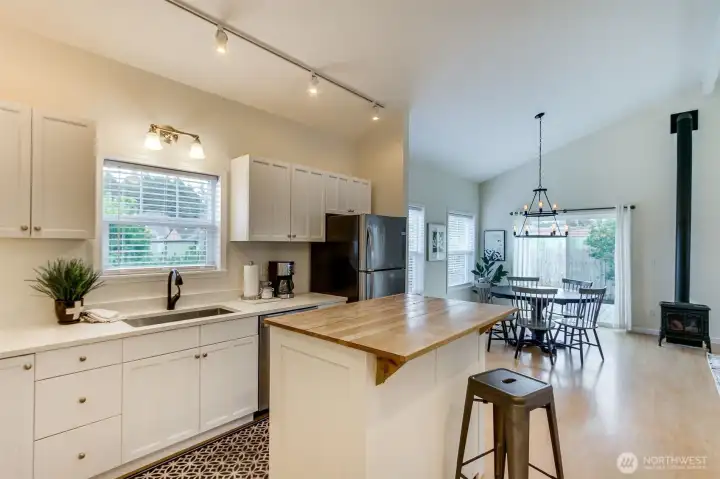 The kitchen is well stocked and spacious.