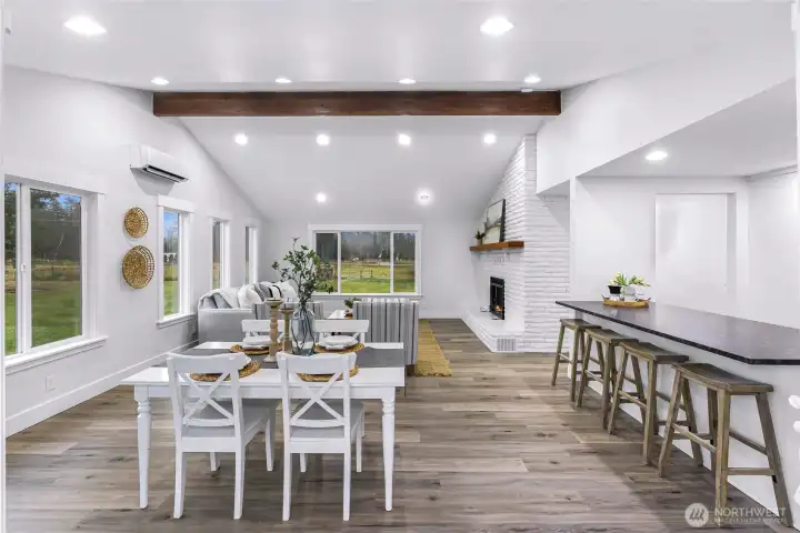 View from the double glass sliders into the main living area of home