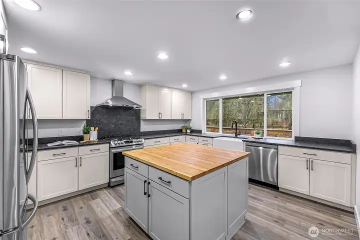 Kitchen view from eating bar