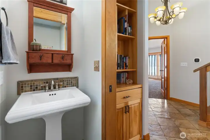 View of main level powder room.