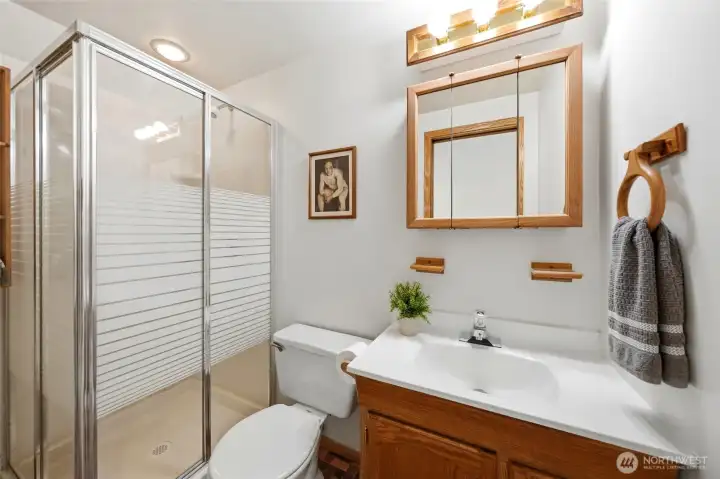 The apartment has a 3/4 bathroom.