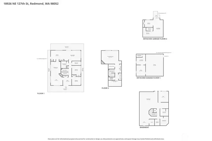 Floor plans of main house, DADU and garage.