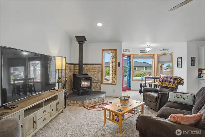 Living room with the wood stove