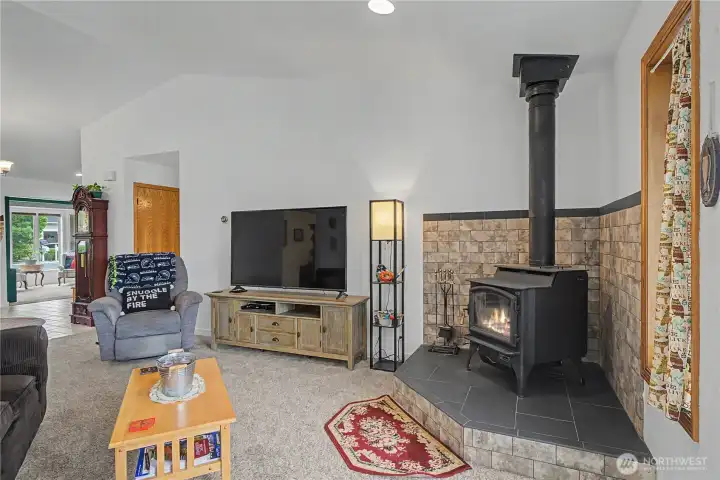 Living room with the wood stove