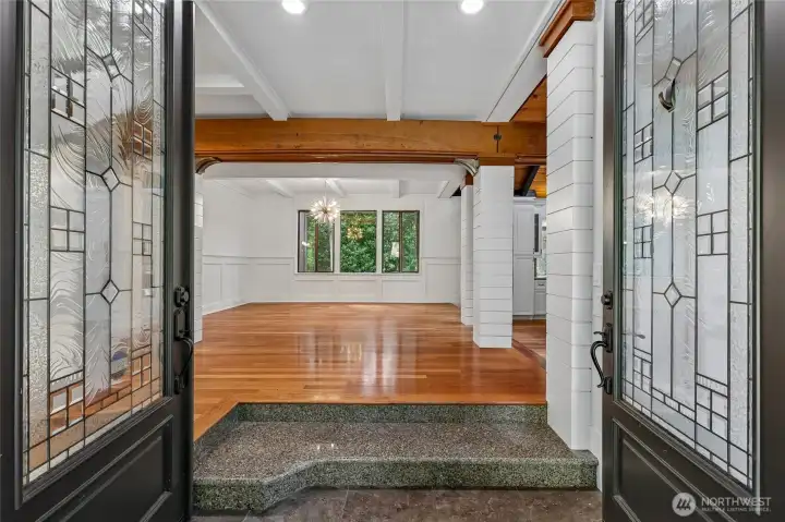 Welcome to A Freshly Adorned Entry. Gorgeous Leaded Glass Double Entry.
