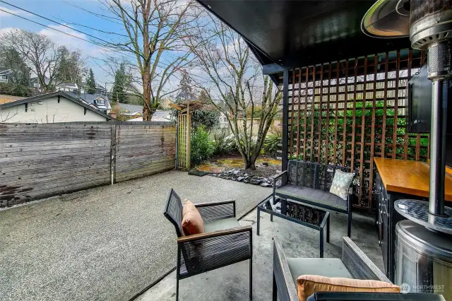 Covered outdoor sitting area.