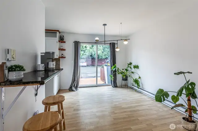 Looking to the dining area from the living room.