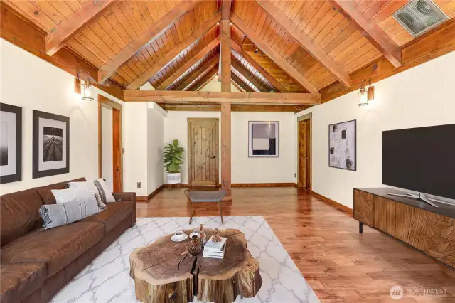 Living Room with Hardwood Plank Flooring. Virtually Staged
