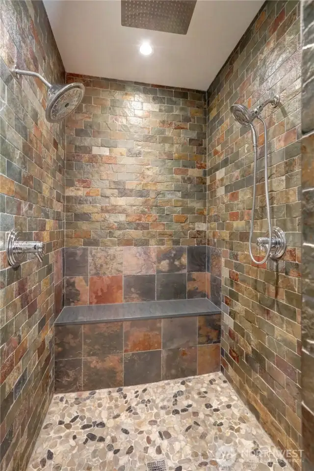 3 head Walk in Shower, Slate Tile