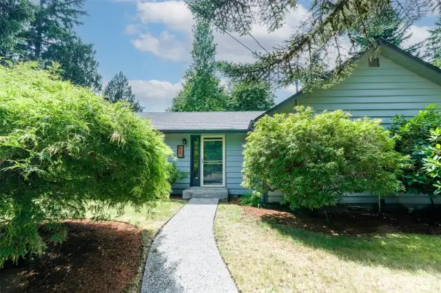 Mature landscaping provides privacy