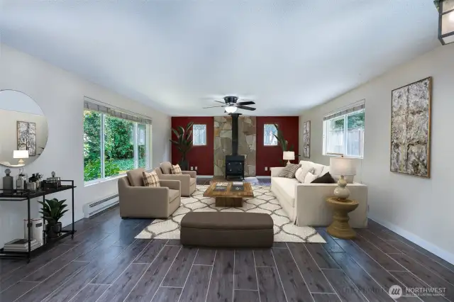 Digitally staged living room