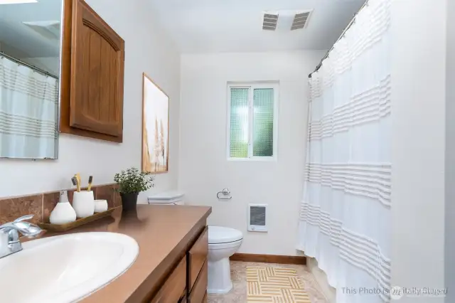 Digitally staged Main hall bath