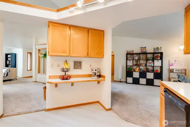 Use the built-in counter as a breakfast bar or create a coffee station.