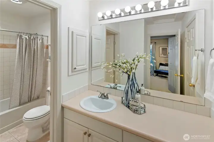Jack and Jill bath between bedrooms 2 and 3. Features radiant floor heating