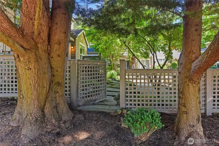 This gate leads to the common area and to subject condominium's patio door