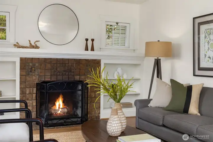 Fireplace with handpainted tiles