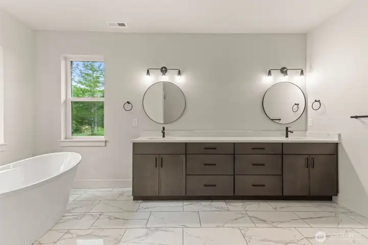 Double vanity and extensive countertop