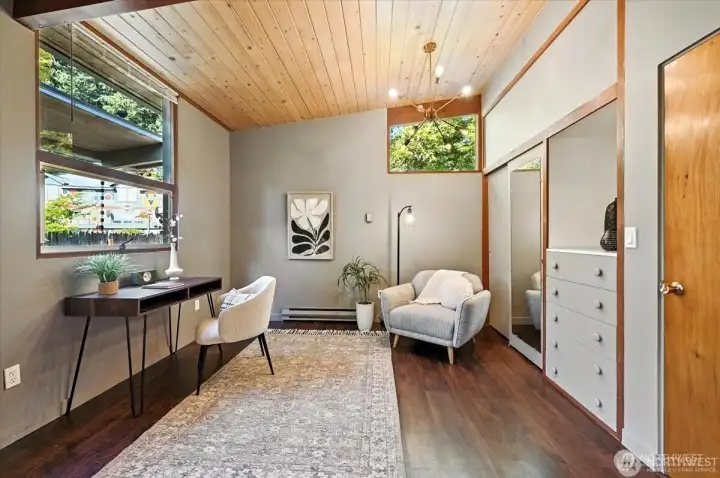 Flexible space was staged as an office. Staging has been removed.