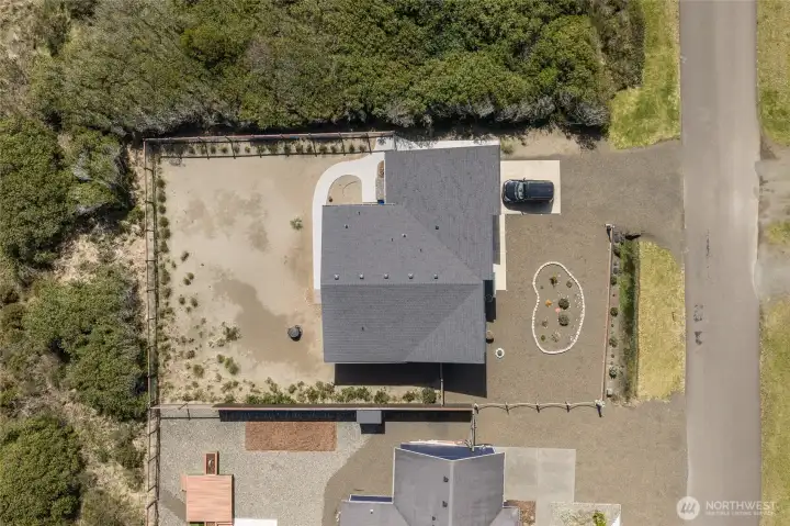 Overhead drone view of your new coastal retreat!