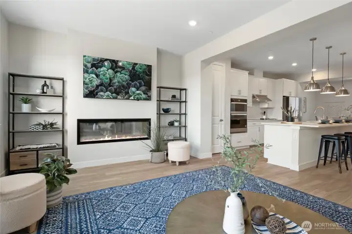 Bright living room with modern finishes, abundant natural light