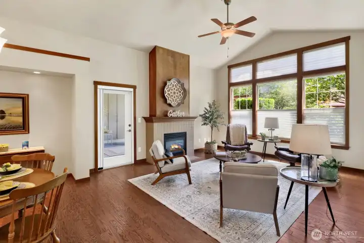 Huge east facing windows bring in the morning light! A ceiling fan, along with central air, keeps the room comfortable year round!