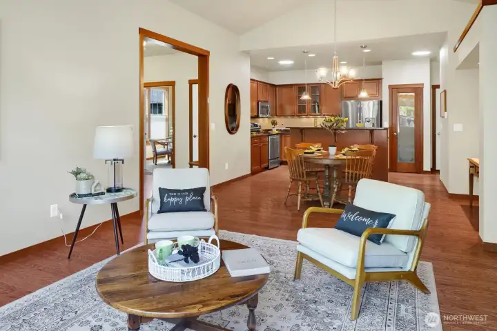 The flexible open layout creates options if you're hosting a crowd...
