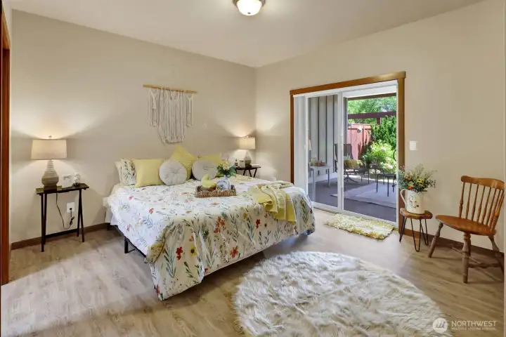 A split bedroom design assures privacy in the primary suite.