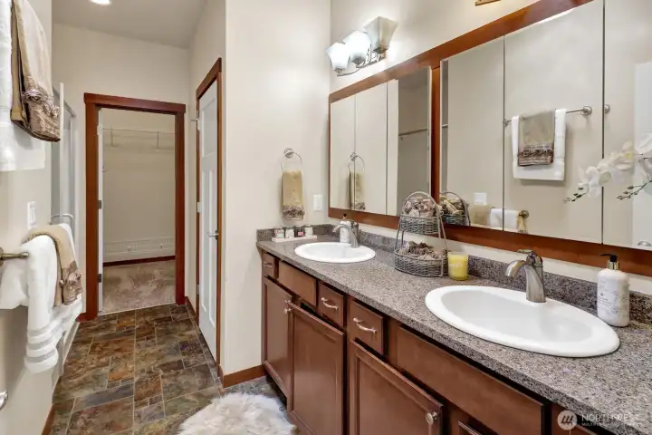 Generous vanity with twin sinks...