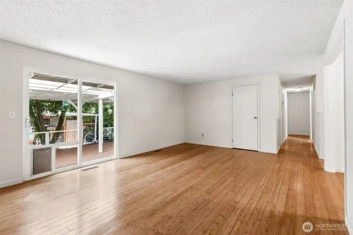 front main living area with slider out to the covered back deck