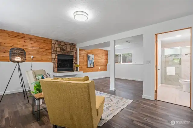 This bonus room is light and bright and enjoys a refreshed bathroom nearby.