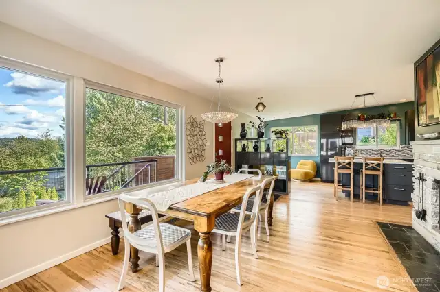 Large, open dining space with lake views