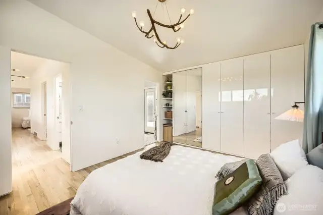 Primary suite with lacquer spacious closets and access to back patio