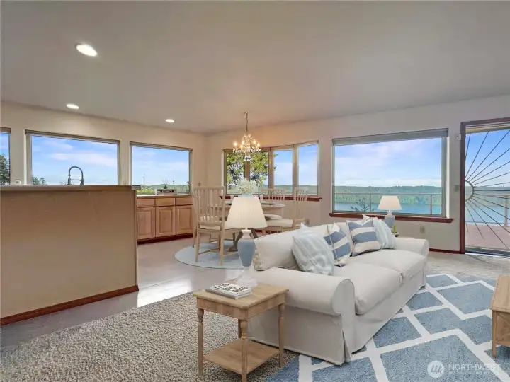 Virtually staged dining and living room.