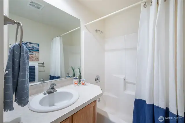 The lower level full bathroom.