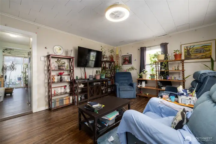 from the living room, with the entrance to the kitchen & dining area on the left