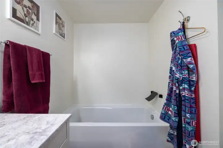 Deep tub with unique "waterfall" faucet