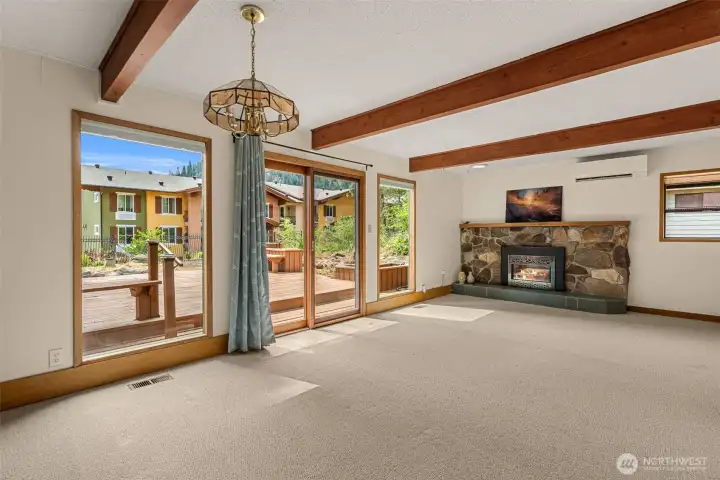 Family room, with sliding doors to expansive deck.