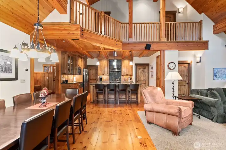 Seamless flow between kitchen, dining, and living areas