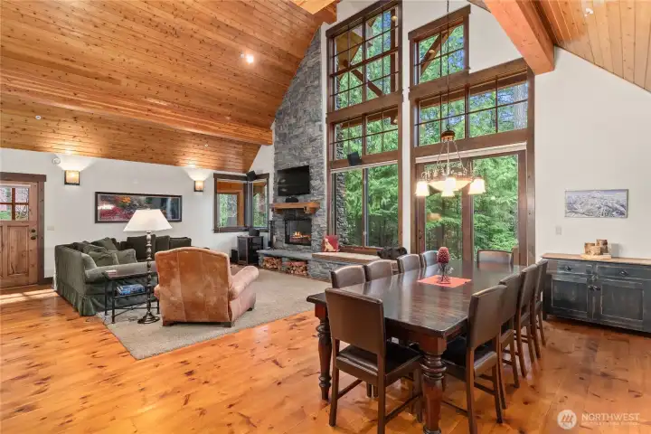 Seamless flow between kitchen, dining, and living areas