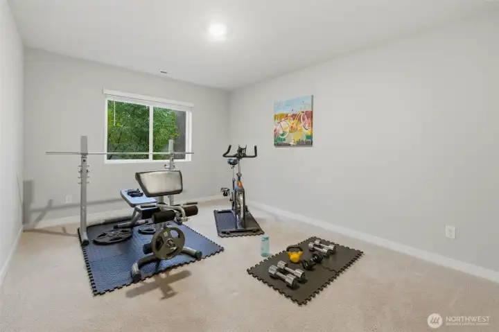 There are four bedrooms upstairs.  This room, at the backside of the house, has been turned into the fitness room.