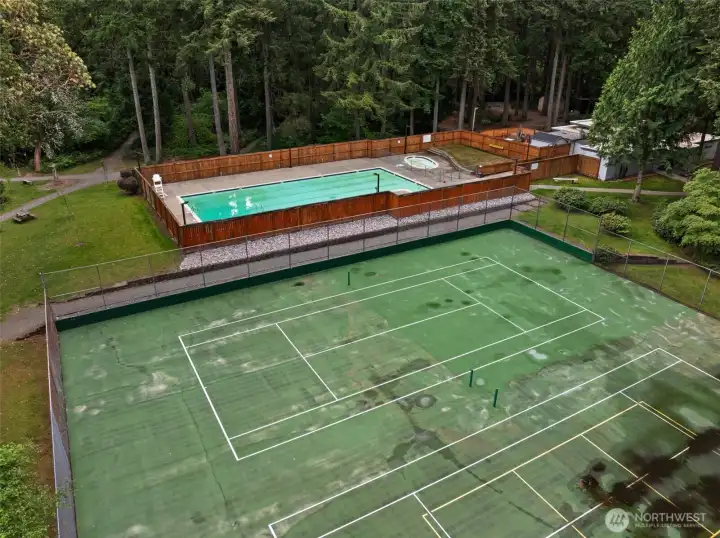 Community tennis court and pool