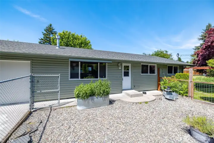 One level home with fully fenced yard and an extra fenced in space for children or pets.