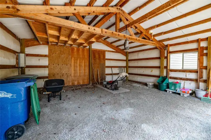 Shop space, insulated and has a gas heater.