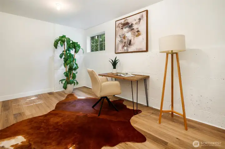 Extra room behind the garage, great for home office gym or play room.