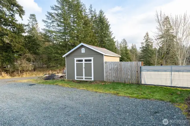 Storage shed off the driveway