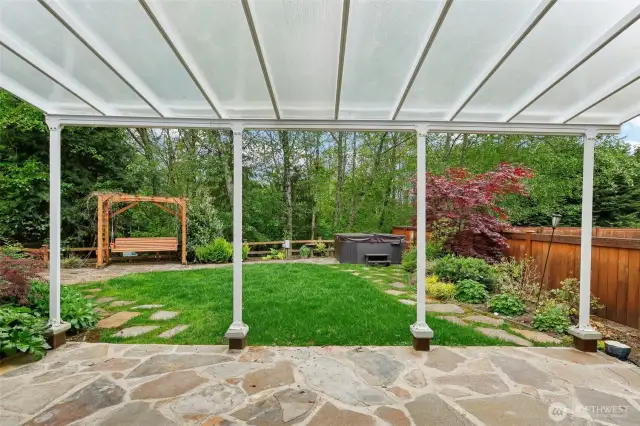 Patio looking out towards private greenspace