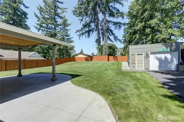 Covered patio and detached garage
