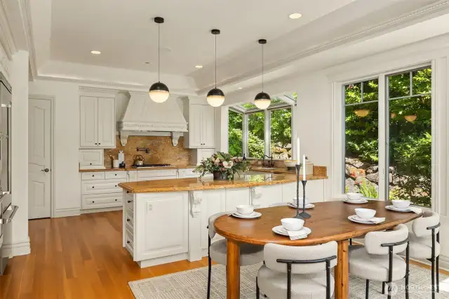 Kitchen is outfitted with premium brand appliances