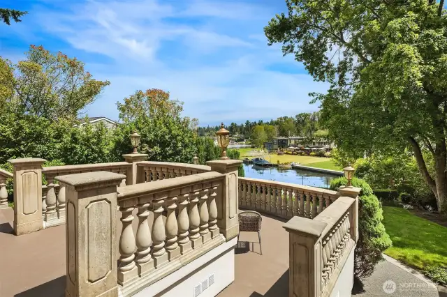 Serene patio overlooking Lake Washington