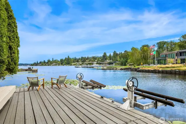 Boat lifts on dock